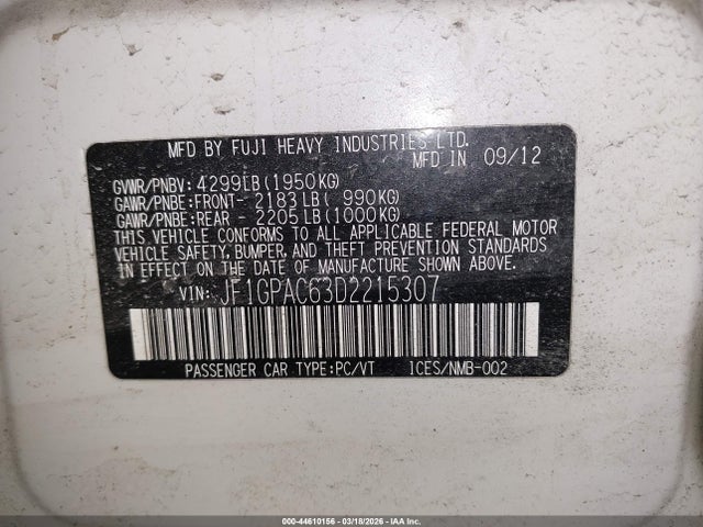 Продажа на аукционе авто 2013 Subaru Impreza 2.0i Premium, vin: JF1GPAC63D2215307, номер лота: 44610156