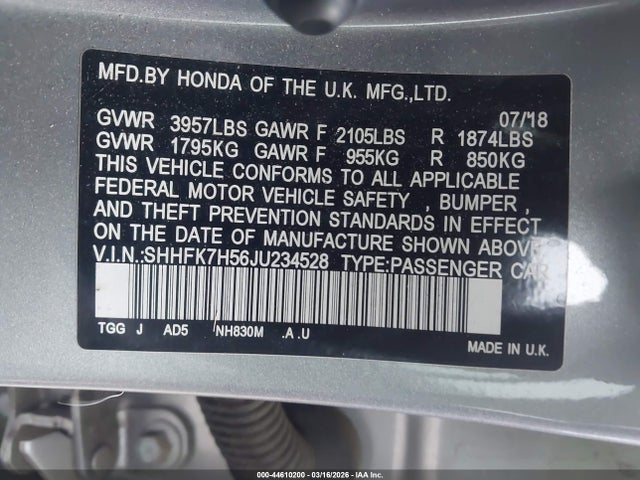 SHHFK7H56JU234528 Honda CIVIC EX