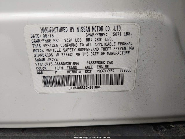 Aukcja sprzedaży 2016 Infiniti Qx50, vin: JN1BJ0RR5GM261864, numer aukcji: 44610222