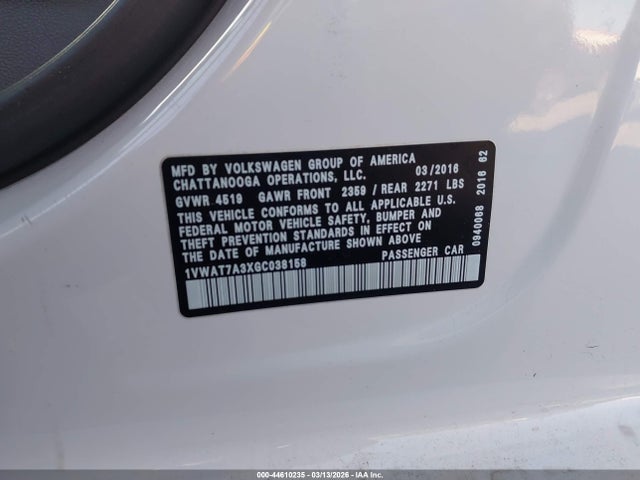 Продаж на аукціоні авто 2016 Volkswagen Passat 1.8t R-line, vin: 1VWAT7A3XGC038158, номер лоту: 44610235