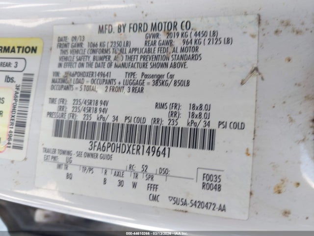 Ford FUSION SE 2014 3FA6P0HDXER149641 Image 9