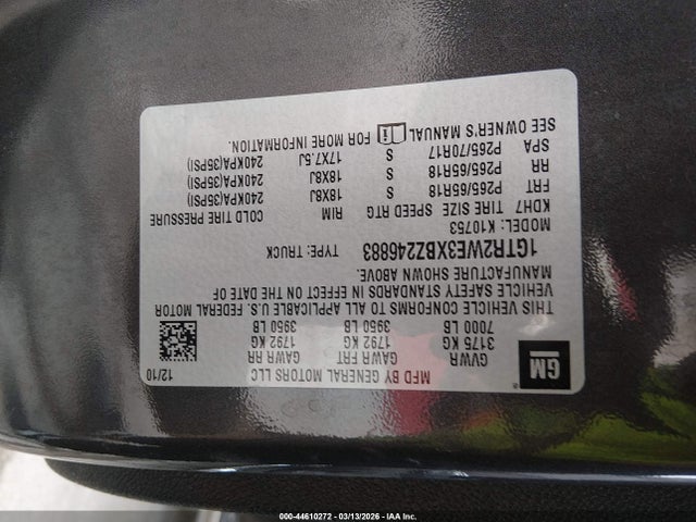 Продаж на аукціоні авто 2011 Gmc Sierra 1500 Slt, vin: 1GTR2WE3XBZ246883, номер лоту: 44610272