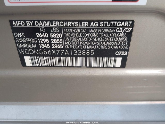 44610284 :رقم المزاد ، WDDNG86X77A133885 vin ، 2007 Mercedes-benz S 550 4matic مزاد بيع
