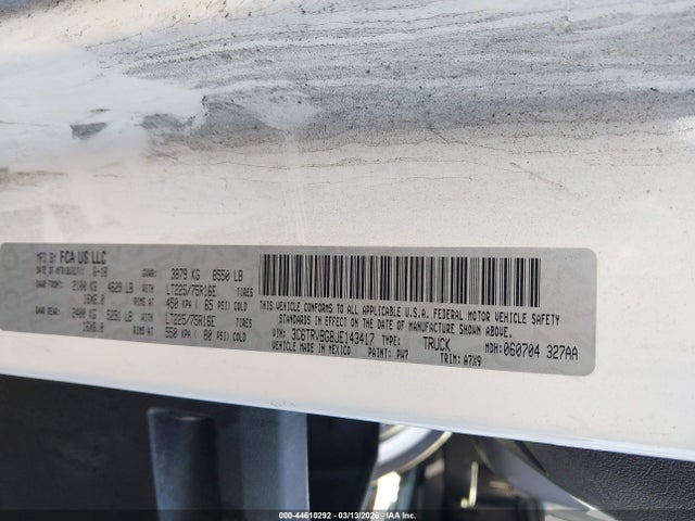 44610292 :رقم المزاد ، 3C6TRVBG8JE143417 vin ، 2018 Ram Promaster 1500 High Roof 136 Wb مزاد بيع