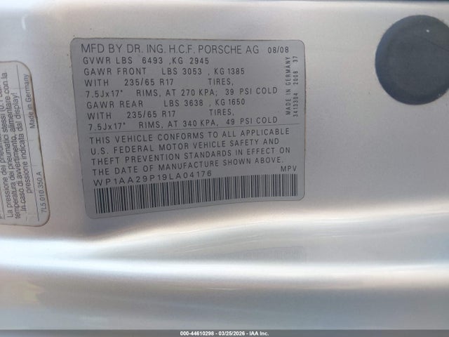 2009 PORSCHE CAYENNE WP1AA29P19LA04176 Photo 8