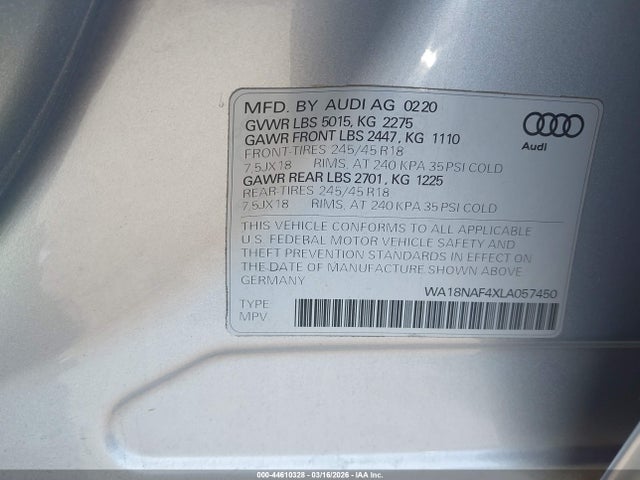 Aukcja sprzedaży 2020 Audi A4 Allroad Premium Plus 45 Tfsi Quattro S Tronic, vin: WA18NAF4XLA057450, numer aukcji: 44610328