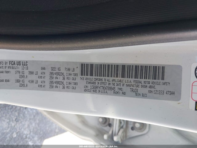 Продаж на аукціоні авто 2019 Ram 1500 Limited  4x4 5'7 Box, vin: 1C6SRFHT7KN729545, номер лоту: 44610333