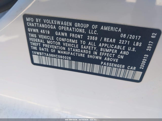 1VWBT7A36HC080025 Volkswagen Passat 1.8t Se