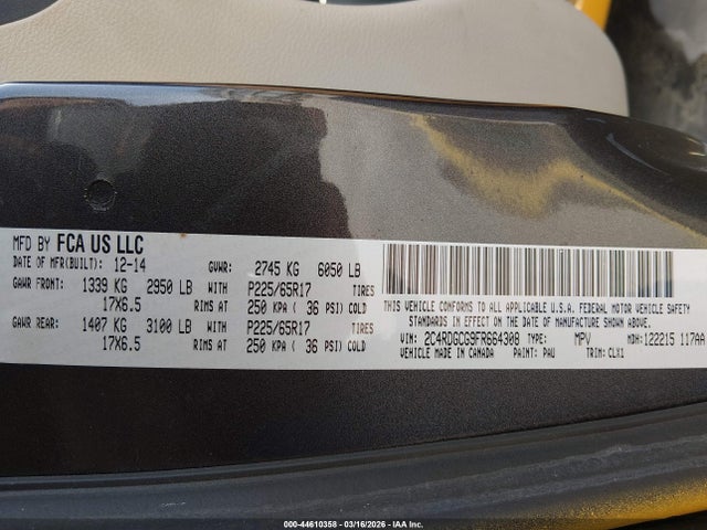 Продаж на аукціоні авто 2015 Dodge Grand Caravan Sxt Plus, vin: 2C4RDGCG9FR664308, номер лоту: 44610358