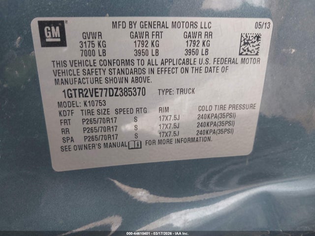 44610401 :رقم المزاد ، 1GTR2VE77DZ385370 vin ، 2013 Gmc Sierra K1500 Sle مزاد بيع