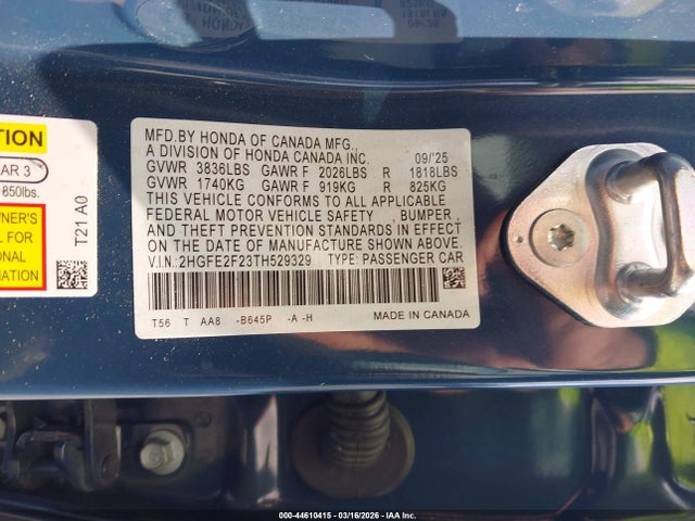 Продажа на аукционе авто 2026 Honda Civic Lx, vin: 2HGFE2F23TH529329, номер лота: 44610415