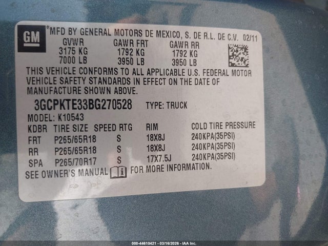 Aukcja sprzedaży 2011 Chevrolet Silverado 1500 Ltz, vin: 3GCPKTE33BG270528, numer aukcji: 44610421