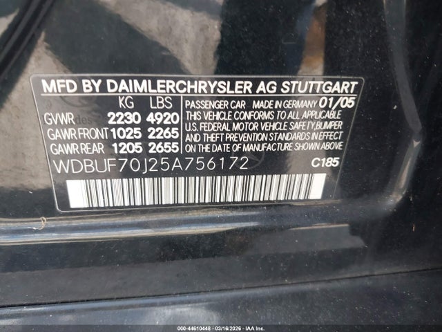 Продажа на аукционе авто 2005 Mercedes-benz E 500, vin: WDBUF70J25A756172, номер лота: 44610448