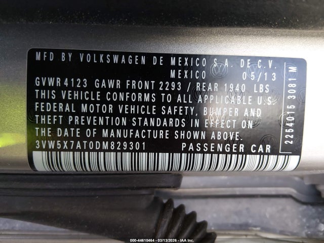 Aukcja sprzedaży 2013 Volkswagen Beetle 2.5l, vin: 3VW5X7AT0DM829301, numer aukcji: 44610464