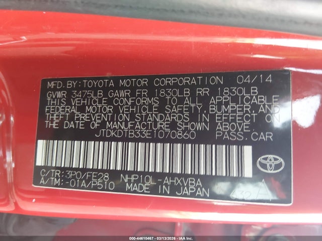 Toyota Prius C One 2014 JTDKDTB33E1070860 Image 9