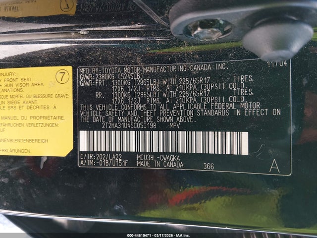 Aukcja sprzedaży 2005 Lexus Rx 330, vin: 2T2HA31U45C050198, numer aukcji: 44610471