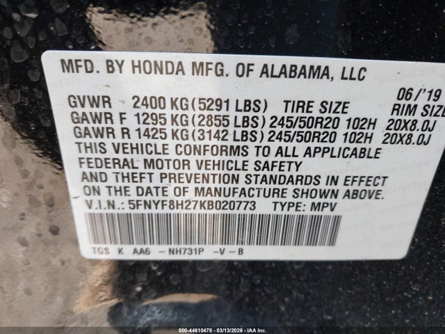 2019 HONDA PASSPORT 5FNYF8H27KB020773 Photo 8