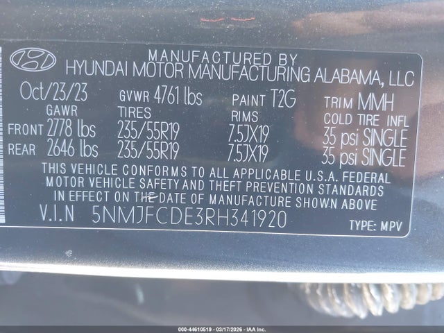 Aukcja sprzedaży 2024 Hyundai Tucson Sel, vin: 5NMJFCDE3RH341920, numer aukcji: 44610519