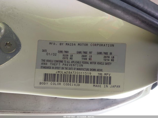 Продаж на аукціоні авто 2002 Mazda Mpv Es/lx, vin: JM3LW28A720311519, номер лоту: 44610547