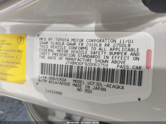 2002 LEXUS LS 430 JTHBN30F920063759 Photo 8