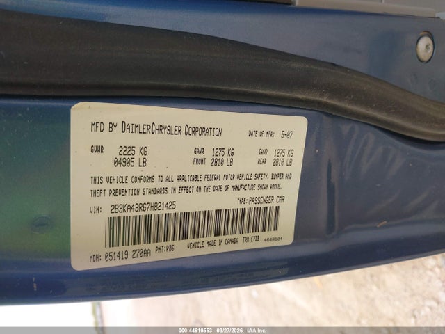 44610553 :رقم المزاد ، 2B3KA43R67H821425 vin ، 2007 Dodge Charger مزاد بيع