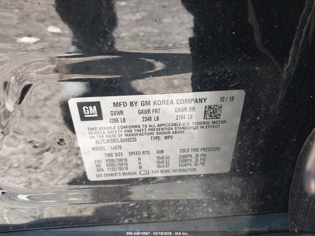 Продажа на аукционе авто 2020 Chevrolet Trax Fwd Ls, vin: KL7CJKSBXLB049233, номер лота: 44610567
