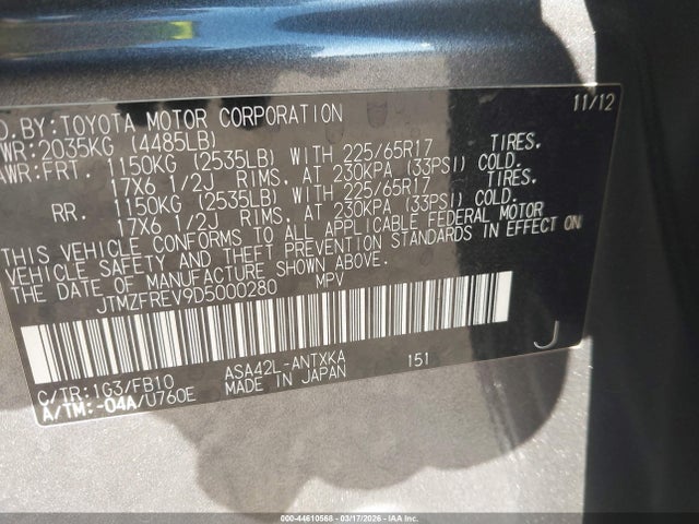 2013 TOYOTA RAV4 JTMZFREV9D5000280 Photo 8