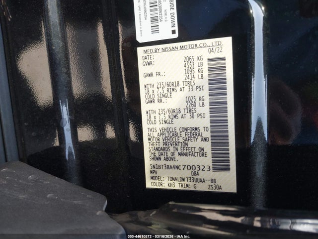 5N1BT3BA4NC700323 Nissan Rogue Sv Fwd
