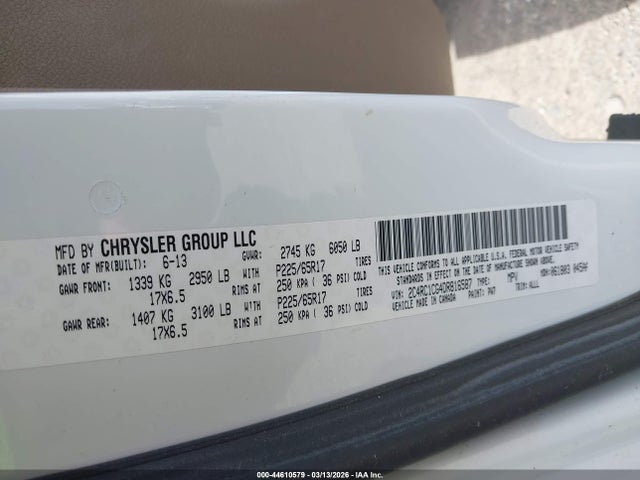 2013 Chrysler Town & Country Touring-l მანქანა იყიდება აუქციონზე, vin: 2C4RC1CG4DR816587, აუქციონის ნომერი: 44610579