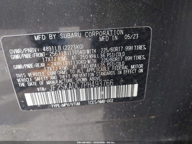 Aukcja sprzedaży 2023 Subaru Forester Premium, vin: JF2SKADC7PH493766, numer aukcji: 44610621