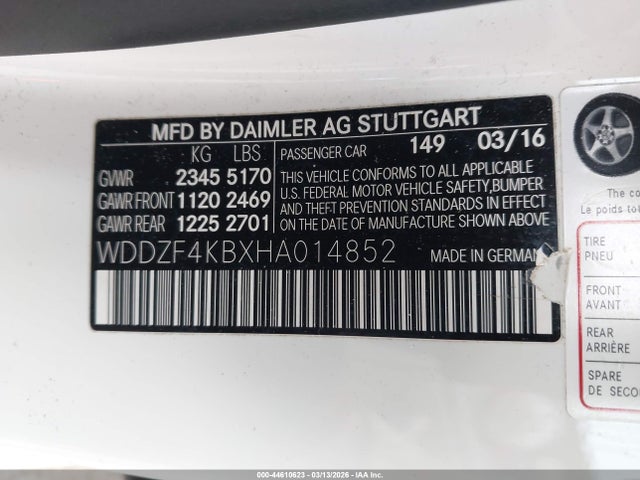 2017 Mercedes-benz E 300 4matic მანქანა იყიდება აუქციონზე, vin: WDDZF4KBXHA014852, აუქციონის ნომერი: 44610623