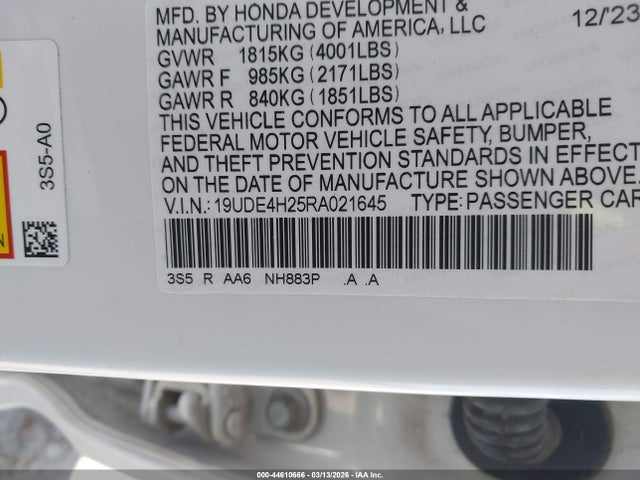 44610666 :رقم المزاد ، 19UDE4H25RA021645 vin ، 2024 Acura Integra مزاد بيع