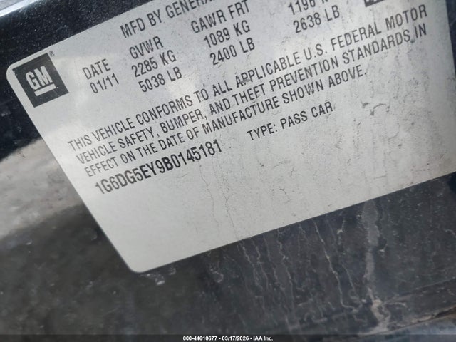 2011 Cadillac Cts Luxury მანქანა იყიდება აუქციონზე, vin: 1G6DG5EY9B0145181, აუქციონის ნომერი: 44610677