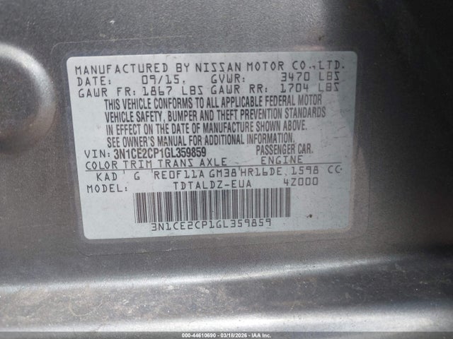 Aukcja sprzedaży 2016 Nissan Versa Note S (sr)/s Plus/sl/sr/sv, vin: 3N1CE2CP1GL359859, numer aukcji: 44610690