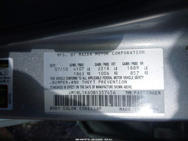 Aukcja sprzedaży 2011 Mazda Mazda3 S Sport, vin: JM1BL1K60B1357456, numer aukcji: 44610719
