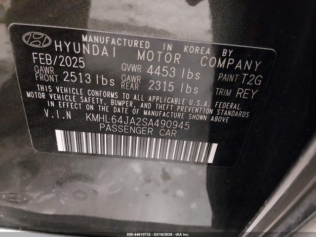 44610732 :رقم المزاد ، KMHL64JA2SA490945 vin ، 2025 Hyundai Sonata Sel مزاد بيع