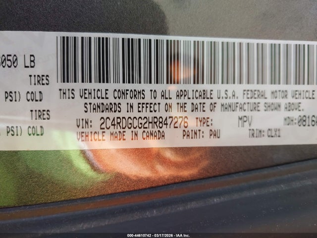 Продаж на аукціоні авто 2017 Dodge Grand Caravan Sxt, vin: 2C4RDGCG2HR847276, номер лоту: 44610742