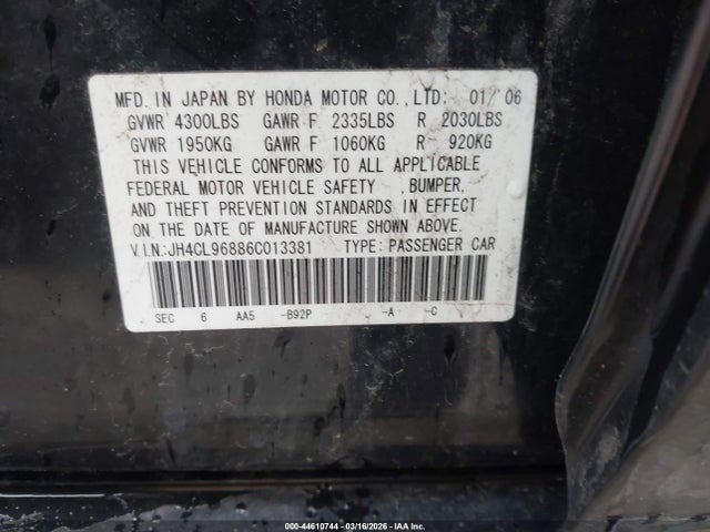 Продаж на аукціоні авто 2006 Acura Tsx, vin: JH4CL96886C013381, номер лоту: 44610744