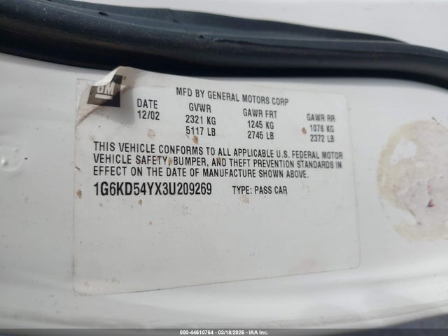 Продаж на аукціоні авто 2003 Cadillac Deville Standard, vin: 1G6KD54YX3U209269, номер лоту: 44610764