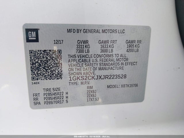 2018 Gmc Yukon Denali მანქანა იყიდება აუქციონზე, vin: 1GKS2CKJXJR223528, აუქციონის ნომერი: 44610774