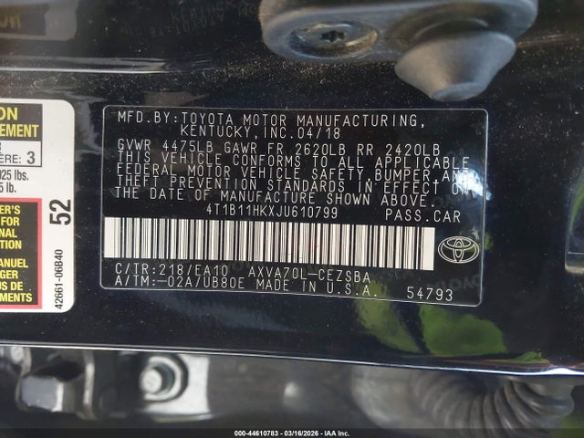 4T1B11HKXJU610799 Toyota CAMRY SE
