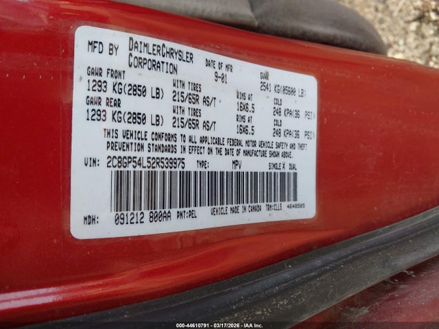 Продажа на аукционе авто 2002 Chrysler Town & Country Lxi, vin: 2C8GP54L52R539975, номер лота: 44610791