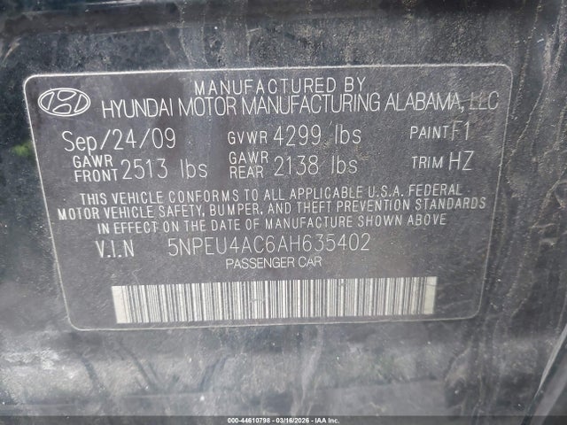 44610798 :رقم المزاد ، 5NPEU4AC6AH635402 vin ، 2010 Hyundai Sonata Limited مزاد بيع