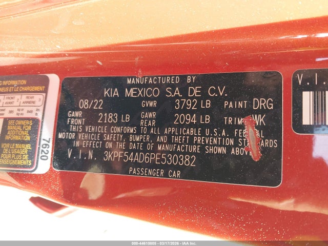 3KPF54AD6PE530382 KIA Forte Gt-line