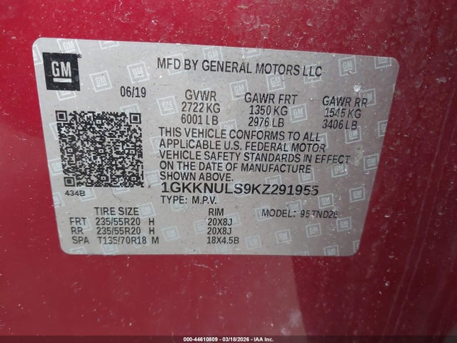 2019 Gmc Acadia Slt-1 მანქანა იყიდება აუქციონზე, vin: 1GKKNULS9KZ291955, აუქციონის ნომერი: 44610809