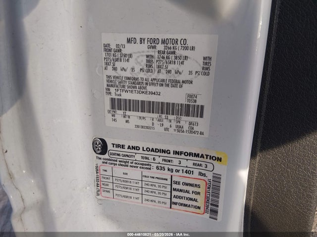 2013 Ford F-150 Xlt მანქანა იყიდება აუქციონზე, vin: 1FTFW1ET3DKE39432, აუქციონის ნომერი: 44610821