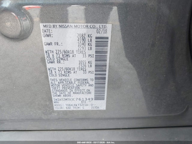 Продажа на аукционе авто 2018 Nissan Rogue Sl, vin: 5N1AT2MTXJC761349, номер лота: 44610830