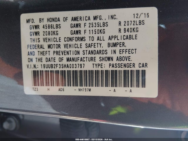 Aukcja sprzedaży 2017 Acura Tlx V6, vin: 19UUB2F35HA003797, numer aukcji: 44610887