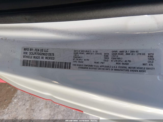 Aukcja sprzedaży 2022 Ram 1500 Classic Tradesman  4x4 8' Box, vin: 3C6JR7DG2NG312678, numer aukcji: 44610908