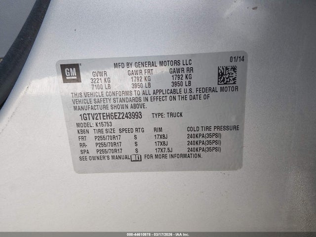 Aukcja sprzedaży 2014 Gmc Sierra 1500, vin: 1GTV2TEH6EZ243993, numer aukcji: 44610978
